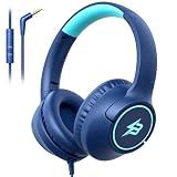 Kids Headphones Wired for School, 3.5mm Safe Volume Limited with Mic, Navy