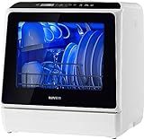 NOVETE Portable Countertop Dishwashers, Compact Dishwashers with 5L Built-in Water Tank & Inlet Hose, 5 Washing Programs, Baby Care, Air-Dry Function and LED Light for Small Apartments
