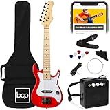 Best Choice Products 30in Kids Electric Guitar Beginner Starter Kit w/ 5W Amplifier, Strap, Gig Bag, Strings, Picks - Metallic Red