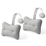 HUGABOW 2-Pack Large Pillow for Hot Tub (Grey), Spa, and Chaise Lounge - Universal Headrest & Neck Support Cushion, Adjustable Height with Long Strap, Easy Drying with Hook (2-Pack)