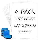 Scribbledo 6 Pack Small White Board Dry Erase Boards Classroom Pack Mini White Boards 9" x12” Personal Whiteboards for Students Teachers School Supplies Lapboards l 6 Mini Whiteboard Erasers Included