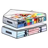 2 Pack Under Bed Storage Containers Bins, Humid-Proof Plastic Underbed Storage Bins, Clothes Storage and Organization Bags, Under the Bed Blanket Storage with Handles for Clothes, Bedroom