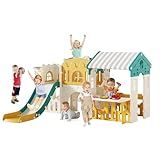 Playground Playsets Outdoor Playhouse 10 in 1 Toddler Slide with Rock Climber with Basketball, Hoop, Storage, playroom Upgraded