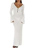 ANRABESS Women Swimsuit Swim Crochet Cover Up Knit Bathing Suit Swimwear 2026 Summer Bodycon Beach Dress Vacation Clothes White Medium