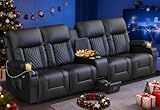 DG PEAFOWL Recliner Sofa, Home Theater Seating with Center Console, 4 Seat Reclining Couch with USB Ports & Phone Holders, Wall Hugger RV Sofa Furniture Loveseat Recliner Couch with Storage & Pocket