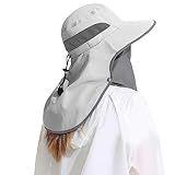 Outdoor Sun Hat Detachable Neck Face Flap UPF 50+UV Protection Visor Fishing Hats with Neck Flap for Men & Women Light Grey