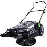 VEVOR Walk-Behind Hand Push Floor Sweeper, 25.6" Sweeping Width Floor Sweeper Manual Non-Electric, 5-Gallon Waste Container, Angle & Height Adjustable Folding Handle for Walkway, Yard, Garage, Patio