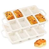 Vinino Silicone Mini Loaf Pans with Metal Reinforced Frame-2 Pack, Non-stick Silicone Bread Pan for Baking 8-Cavity, Tiny Banana Bread Set, Dishwasher Safe Brownie Pan-Cream