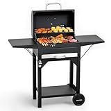MASTER COOK Charcoal Grills with Two Side Tables, 17'' Outdoor Smoker Barbecue bbq grill for Camping, Patio,Backyard Party, Picnic, Black