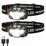 SANZUFIRE Headlamp Flashlight, Lumen Ultra-Light Bright LED Rechargeable Headlight with White Red Light, 2-Pack Waterproof Motion Sensor Head Lamp,8 Modes for Outdoor Camping Running Hiking Fishing