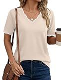 LaGracia Short Sleeve Sweater for Women V Neck Pullover Sweaters Color Block Summer Tops Beige S