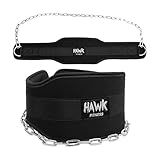 Hawk Sports Dip Belt with Chain for Bodyweight Exercises, Black 6" Padded Weightlifting Belt with 36" Steel Chain and D-Ring Carabiners, Lift 300 lbs. of Dumbbells, Kettlebells, or Weight Plates