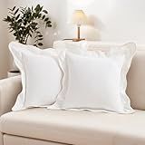 HAUSSY Scalloped Pillow Covers 18x18 Set of 2,Decorative Throw Pillows Cute Aesthetic Preppy Cushion Covers for Couch Bed Living Room,White