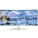 ZZA 34 Inch Ultrawide Curved Monitor Built in Speakers 4K Gaming Computer Monitor 100Hz, WQHD(3440x1440P) Curved 3800R 21:9 Ultra Wide PC Display, 130% sRGB, HDMI &DP, VESA Mount Compatible-White