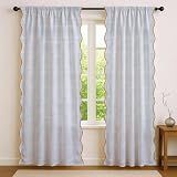 Ridhi Blue Stripe Floral Cotton Scallop Curtain Panel, 84 Inch, 1-Pack