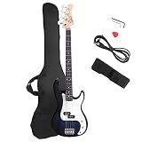 Glarry Electric Bass Guitar Full Size 4 String Rosewood Basswood Fire Style Exquisite Burning Bass (Dark Blue)