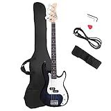 Glarry Electric Bass Guitar Full Size 4 String Rosewood Basswood Fire Style Exquisite Burning Bass (Dark Blue)