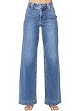 Astylish Women's Pants Wide Leg Jeans Woman Tummy High Waist Double Button Bootcut Trousers Stretchy Vintage Denim Jean Pants with Slanted Pockets Size 6 Sky Blue