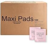 100 Bulk Pads with Wings Individually Wrapped for Women Homeless, Postpartum, Hospitals, Feminine Incontinence Menstruation Sanitary Pads for Women