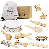 Chriffer Kids Musical Instruments Toys, Percussion Instruments Set with Storage Bag, Preschool Educational Music Toys for Boys Girls, Natural Eco-Friendly Wooden Music Set (10pcs)
