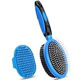 2PCS Pet Grooming Tools - Double-Sided Brush for Shedding and Bathing, Suitable for Short/Long Haired Dogs Cats and Horses, Deshedding Dog Brush, Mane & Tail Combs for Horses - Pet Supplies (Blue)