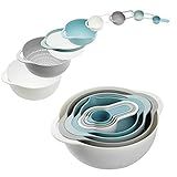 Plastic Mixing Bowls - Multicolored Mixing Bowl Set of 8, Nest for Easy Storage, Inculding Measuring Cups, Colander, Sifter, Large Bowl, Great for Cooking and Baking, Rv Camping Accessories, No BPA