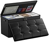 DocSafe Storage Ottoman Bench with Lock,Fireproof 30 Inches Folding Bench Foot Rest Stool Storage Chest Safe for Living Room,Bedroom,Home Office,Waterproof Leather Ottoman with Handles,Black