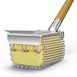 HOUSE AGAIN Grill Brush Bristle Free with Scraper, Safe Steam Cleaned Replaceable Head Fire Resistant Grill Cleaning Brush Strong Barbecue Brush Cleaner Non Wire for Outdoor Grill Grate/Wooden Handle