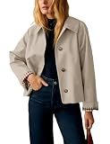 Dqbeng Womens Short Trench Jacket Plaid Lining Button Front Lightweight Classic Casual Outerwear with Pockets (Beige-Medium)
