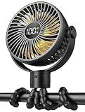 Coohea Portable Stroller Fan, 25H Long-lasting, 4 Speed, Night Light, Black
