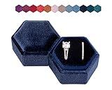 Beatrix & Luca Velvet Hexagon Ring Box for weddings, proposals, engagements, and photography (Midnight Blue Double)