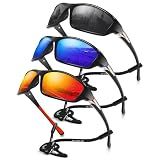 Foliful 3 Pack Polarized Sports Sunglasses for Men, Mens Sunglasses Wrap Around UV400 Protection for Cycling Fishing Driving