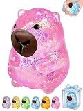 Capybara Squishy Glitter Animal Squeeze Balls Cute Capybara Stress Ball Anxiety Relief Slow Rise Adult Sensory Fidget Tool Gift Sparkling Desk Decor Collectibles Decompression Dough(Pink)