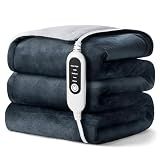 Electric Heated Blanket, Soft Flannel Fabric Heating Blanket with 5-Level Temperature Adjustment Machine Washable ETL Certified Double-Sided Heating