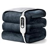 Electric Heated Blanket, Soft Flannel Fabric Heating Blanket Features 5-Level Temperature Adjustment Machine Washable ETL Certified Double-Sided Heating