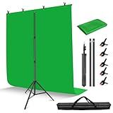 HEMMOTOP 7x5 ft(HxW) Green Screen Stand Kit, 6.5x5 ft Green Screen Backdrop with Stand for Streaming, Gaming, Zoom, Portable Greenscreen Background Kit with Clips & Carrying Case