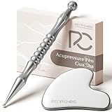 Rena Chris Acupuncture Pen, Manual Reflexology Tools for Muscle Tension and Pain Relief, Acupressure Pen and Stainless Steel Gua Sha Set with Reflexology Chart, Easy to Use
