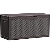 Devoko 100 Gallon Waterproof Large Resin Deck Box Indoor Outdoor Lockable Storage Container for Patio Furniture Cushions Garden Tools (100 Gallon, Dark Brown)