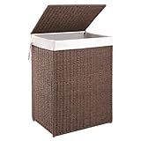 OIAHOMY Laundry Hamper with Lid, 90L(23.8 Gal) Large Wicker Laundry Basket for Bedroom, Handwoven Paper Rope Clothes Hamper with Washable Liner & Metal Frame, Decorative Organizer for Bathroom Brown
