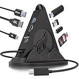 USB C Hub Multiport Adapter, 8-in-1 USB C Dock with HDMI 4K@30Hz, PD 100W, 5Gbps USB-A 3.0x3, USB-Cx1, SD/TF Card Reader, Wolf Gaming RGB USB Tower Hub for MacBook, iPhone16, XPS, Surface, iPad, etc.