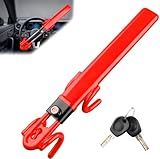 NOEAIKE Steering Wheel Lock - Heavy Duty Anti-Theft Car Device with Double Hooks Design for Enhanced Vehicle Protection,Adjustable Length Locking with 2 Keys Universal Fit(RED)