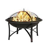 Fire Beauty Fire Pit for Outside Wood Burning,BBQ Grill Steel Fire Bowl with Spark Screen Cover,Log Grate,Poker for Camping Beach Bonfire Picnic Backyard Garden