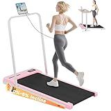 HomeFitnessCode Incline Walking Pad with Handle Bar, Folding Treadmill Foldable Portable Under Desk for Home Office, Ultra Quiet <45dB, Safety Lock, 300+ LB Capacity, Pink