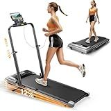 Walking Pad with 12% Incline, Adjustable Handle bar, 5-in-1 Foldable Treadmill for Home & Office, Portable Under Desk Treadmill with LED Display & App Control