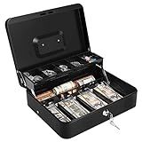Sumerfnt Cash Box with Money Tray and Lock Money Box for Cash, Metal Locking Cash Box - 11.8" x 9.4" x 3.54" Black