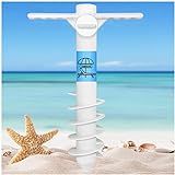 AMMSUN Beach Umbrella Sand Anchor Heavy Duty, Outdoor Umbrellas Base with 5 Spiral Screw, Universal & One Size Fits Most Beach Umbrella, Safe Umbrella Holder Stand Ideal for Strong Winds White