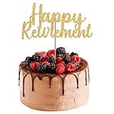 Happy Retirement Cake Topper Gold Glitter Retired Cake Picks Retire Party Favors Retired Party Supplies for Happy Retirement Decorations