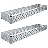 DIIYIV 2PCS 12x4x1FT Galvanized Raised Garden Bed Kit,Vegetable Boxes-Rectangle Metal Flower Box,Large Planter Raised Beds Outdoor Garden for Planting,Fruit,Herb-Sliver