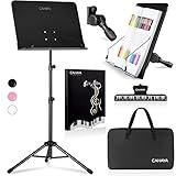 CAHAYA Music Stand for Sheet Music - Dual-use Converts to Desktop Stand Portable& Foldable 31.4-57in Height Adjustable Sturdy to Holds Thick Book or Tablet Include Carrying Bag Sheet Music Folder Clip