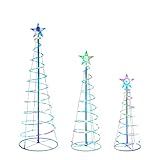vicktree Yard Christmas Decorations Spiral Trees, 3 Packs 3/4/5 FT Lighted Trees for Outside Decor, 218 LED Outdoor Lighted Tree Lighted Holiday Displays for Indoor Xmas and Lawn, Multicolor